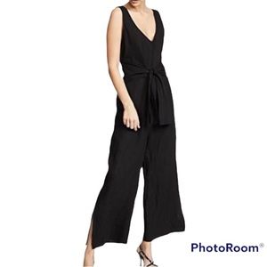 NEW Three Dots Linen Tie Front Jumpsuit Black Sz S